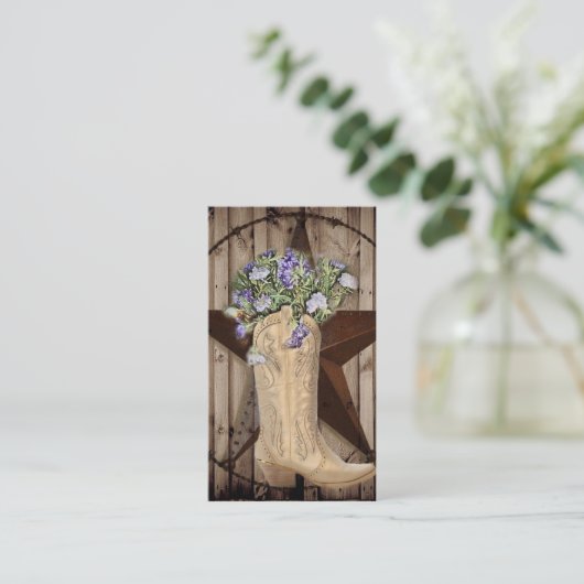 素朴な納屋の木のワイルドフラワーウェスタンカントリーカウボーイ 名刺 (スタンド正面)