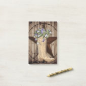 素朴な納屋の木のワイルドフラワーカウボーイウェスタンスター ポストイット (デスク上)