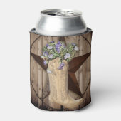 素朴な納屋の木のワイルドフラワーカウボーイウェスタンスター 缶クーラー (缶正面)