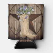 素朴な納屋の木のワイルドフラワーカウボーイウェスタンスター 缶クーラー (正面)