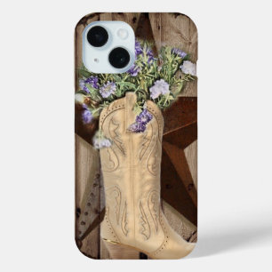 素朴な納屋の木のワイルドフラワーカウボーイウェスタンスター iPhone 15ケース