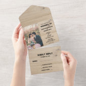 素朴な納屋の木の国産写真 ウェディング オールインワン招待状 (貼ってはがせる)