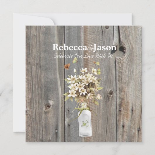素朴な納屋の木の野草の国の結婚式 招待状 (正面)