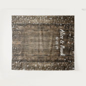 素朴な納屋の木の雪の結晶の冬の結婚式の背景 タペストリー (正面(横))