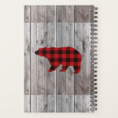 素朴な納屋の木クリスマス赤いバッファローのプレイドベア プランナー手帳 (裏面)