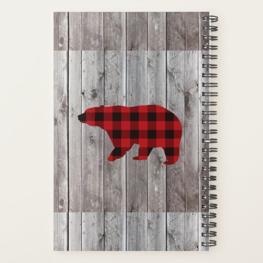 素朴な納屋の木クリスマス赤いバッファローのプレイドベア プランナー手帳 (裏面)