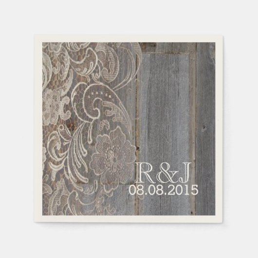 素朴な納屋の木レース西部の田舎結婚式 スタンダードカクテルナプキン (正面)