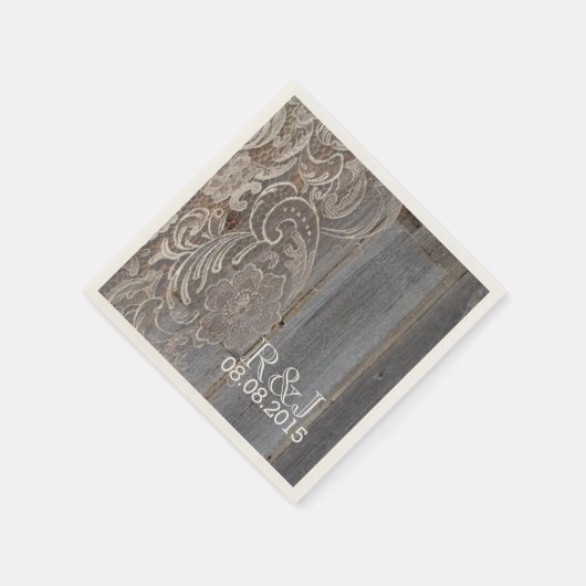 素朴な納屋の木レース西部の田舎結婚式 スタンダードカクテルナプキン (角)