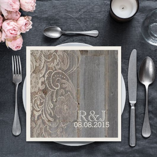 素朴な納屋の木レース西部の田舎結婚式 スタンダードカクテルナプキン