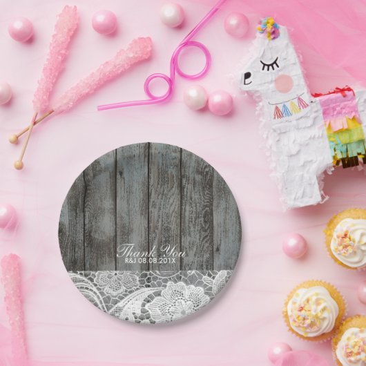 素朴な納屋の木レース西部の田舎結婚式 ペーパープレート (パーティー)