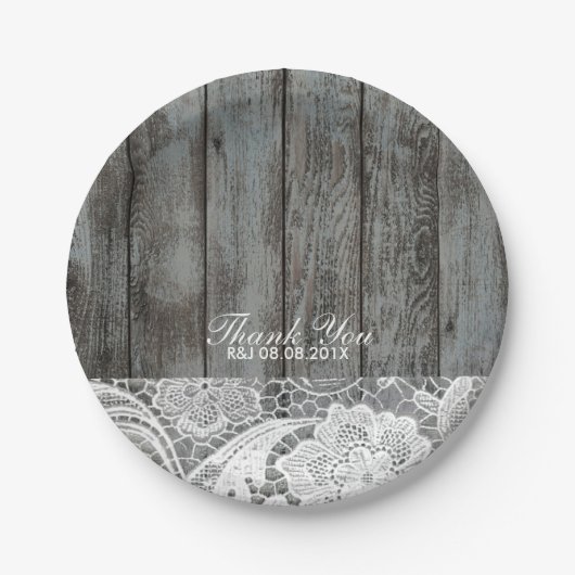 素朴な納屋の木レース西部の田舎結婚式 ペーパープレート (正面)