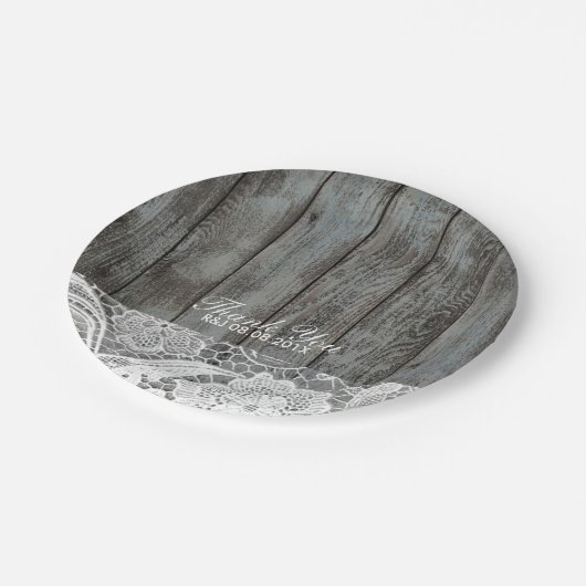 素朴な納屋の木レース西部の田舎結婚式 ペーパープレート (アングル)