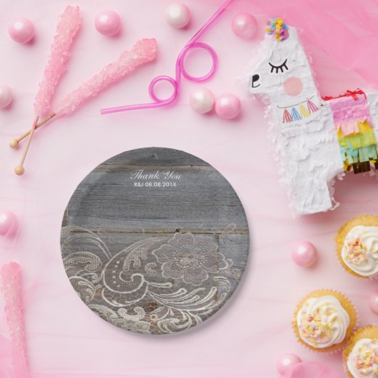 素朴な納屋の木レース西部の田舎結婚式 ペーパープレート (パーティー)