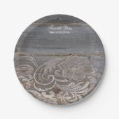 素朴な納屋の木レース西部の田舎結婚式 ペーパープレート (正面)