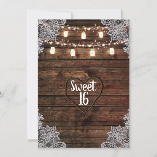 素朴な納屋の木材とメイソンジャーを使ったスイート16パーティー 招待状 (裏面)