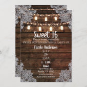 素朴な納屋の木材とメイソンジャーを使ったスイート16パーティー 招待状 (正面/裏面)