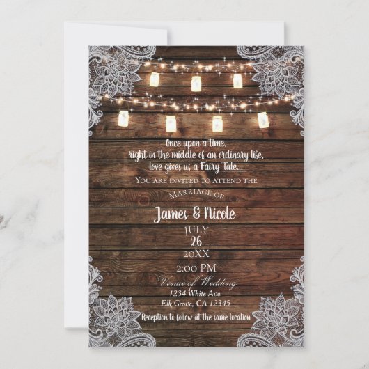 素朴な納屋の木材とメイソンジャーを使った結婚式 招待状 (正面)