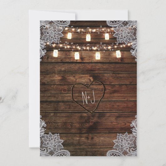 素朴な納屋の木材とメイソンジャーを使った結婚式 招待状 (裏面)