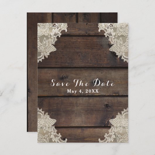 素朴な納屋の木材とレースのロマンチックな結婚式の延期のお知らせ 案内ポストカード (正面/裏面)