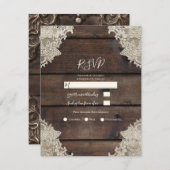 素朴な納屋の木材とレースのロマンチックなRSVP返信 招待状 (正面/裏面)
