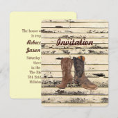 素朴な納屋の木材を使用した西部風カウボーイウェディング 招待状 (正面/裏面)