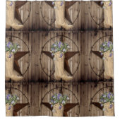 素朴な納屋の木材 ワイルドフラワー ウエスタンスターカウガール シャワーカーテン (正面)