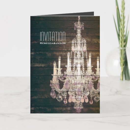 素朴な納屋の木製のシャンデリアの結婚式 招待状 (正面)