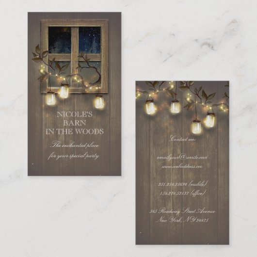 素朴な納屋の木製のメーソンジャーのひもは木をつけます 名刺 (正面/裏面)