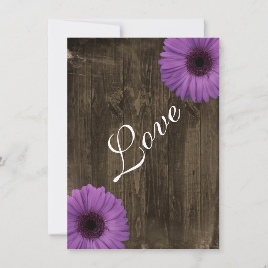 素朴な納屋の木製の紫色のデイジーの結婚式招待状 招待状 (裏面)