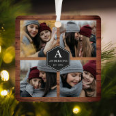 素朴な納屋の木製 4 枚の家族写真コラージュ メタルオーナメント