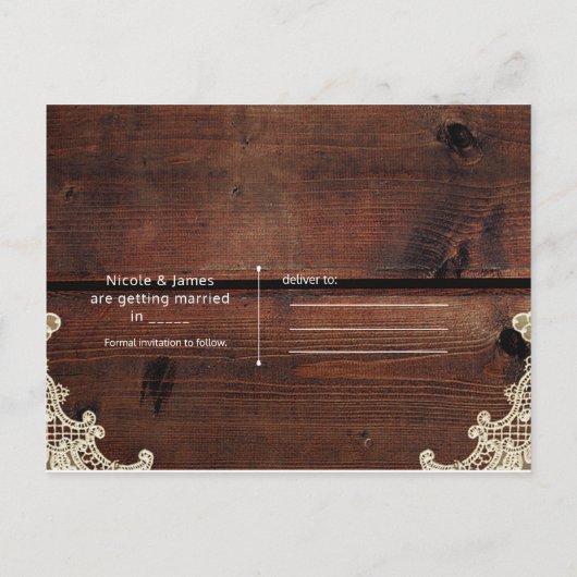 素朴な納屋の窓の木とメイソンジャー セーブ・ザ・デート 案内ポストカード (裏面)