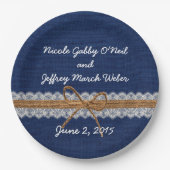 素朴な納屋の結婚式のバーラップの秋の結婚式 ペーパープレート (正面)