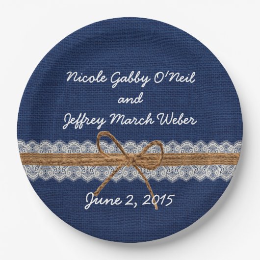 素朴な納屋の結婚式のバーラップの秋の結婚式 ペーパープレート (正面)