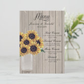 素朴な納屋の結婚式の木製のメーソンジャーのヒマワリ メニュー (スタンド正面)