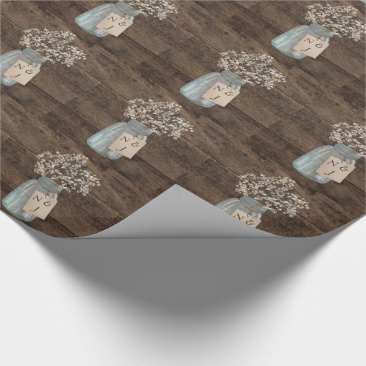 素朴な納屋の結婚式の木製のメーソンジャーのBabysの呼吸 ラッピングペーパー (角)