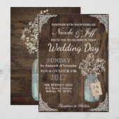 素朴な納屋の結婚式 ウッド メイソンジャー ベイビーズブレス 招待状 (正面/裏面)