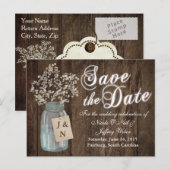 素朴な納屋の結婚式 ウッド メイソンジャー ベイビーズブレス 案内ポストカード (正面/裏面)