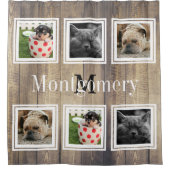 素朴な納屋木6つの家族写真及び姓 シャワーカーテン (正面)