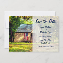 素朴な納屋 愛国的なアメリカ国旗 Save the Date 招待状