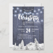 素朴な紐のライト 白 青 クリスマス パーティー 招待状 (正面)