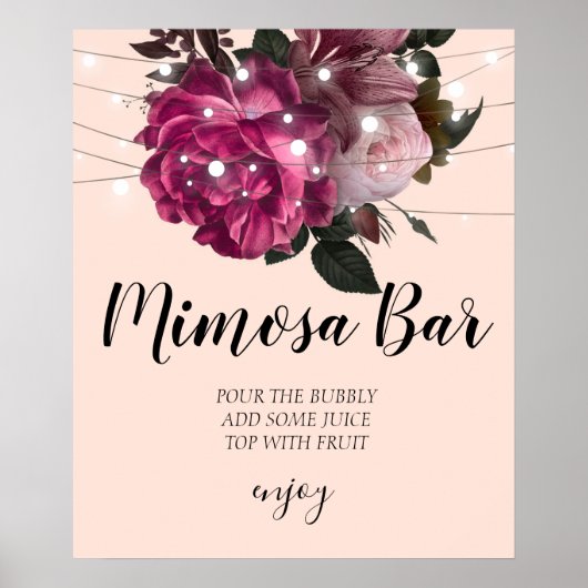 素朴な紐の照明が付いた ブライダルシャワーのミモザバー ポスター (正面)