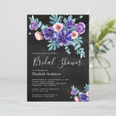 素朴な紫のアネモネの花束　ブラック　ブライダルシャワー 招待状 (スタンド正面)