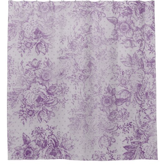 素朴な紫色、ぼろぼろの上品、淡い色のなラベンダーの花模様、 シャワーカーテン (正面)