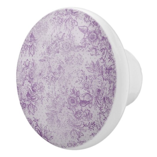 素朴な紫色、ぼろぼろの上品、淡い色のなラベンダーの花模様、 セラミックノブ (右)