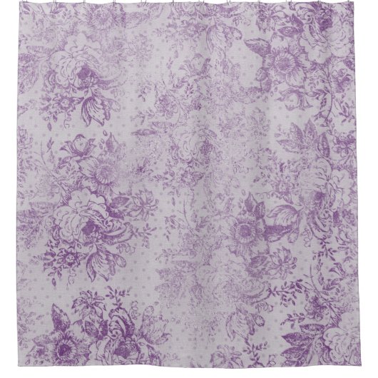 素朴な紫、みすぼらしいシックでラベンダー淡い色のの花模様 シャワーカーテン (正面)