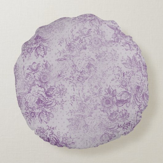 素朴な紫、みすぼらしいシックでラベンダー淡い色のの花模様 ラウンドクッション (裏面)