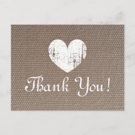素朴な結婚ハートとBurlapのサンキューカード ポストカード