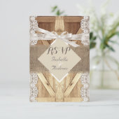 素朴な結婚式のドア ベージュ 白いレース 木製 RSVP (スタンド正面)