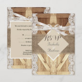 素朴な結婚式のドア ベージュ 白いレース 木製 RSVP (正面/裏面)
