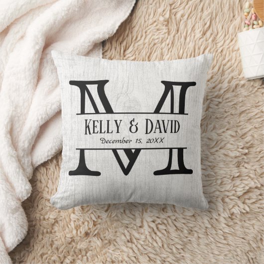 素朴な結婚式のモノグラムのエレガントで白い木 クッション (ブランケット)